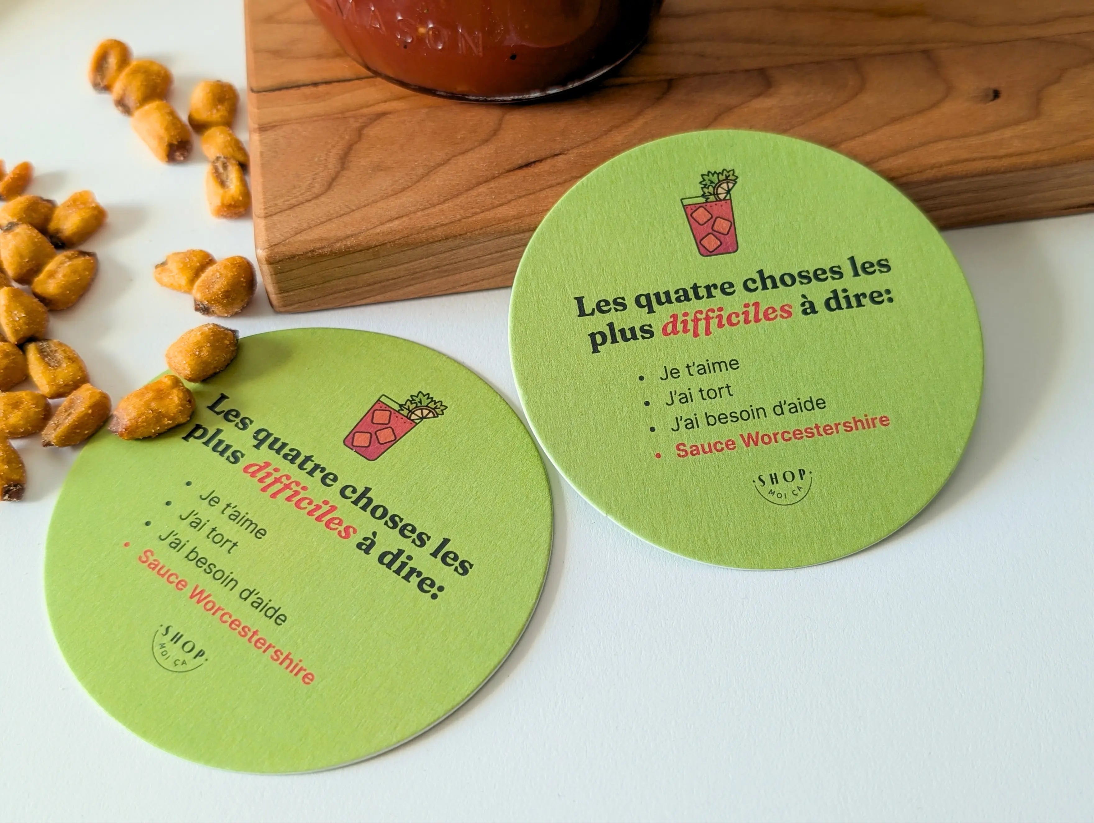 Duo de sous-verre humoristique Bloody César avec mention Sauce Worcestershire par Shop moi ça