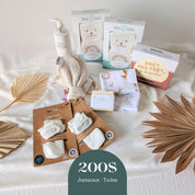 Boîte cadeau naissance jumeaux jumelles 200$ avec soins bébé, couvertures et accessoires assortis québécois