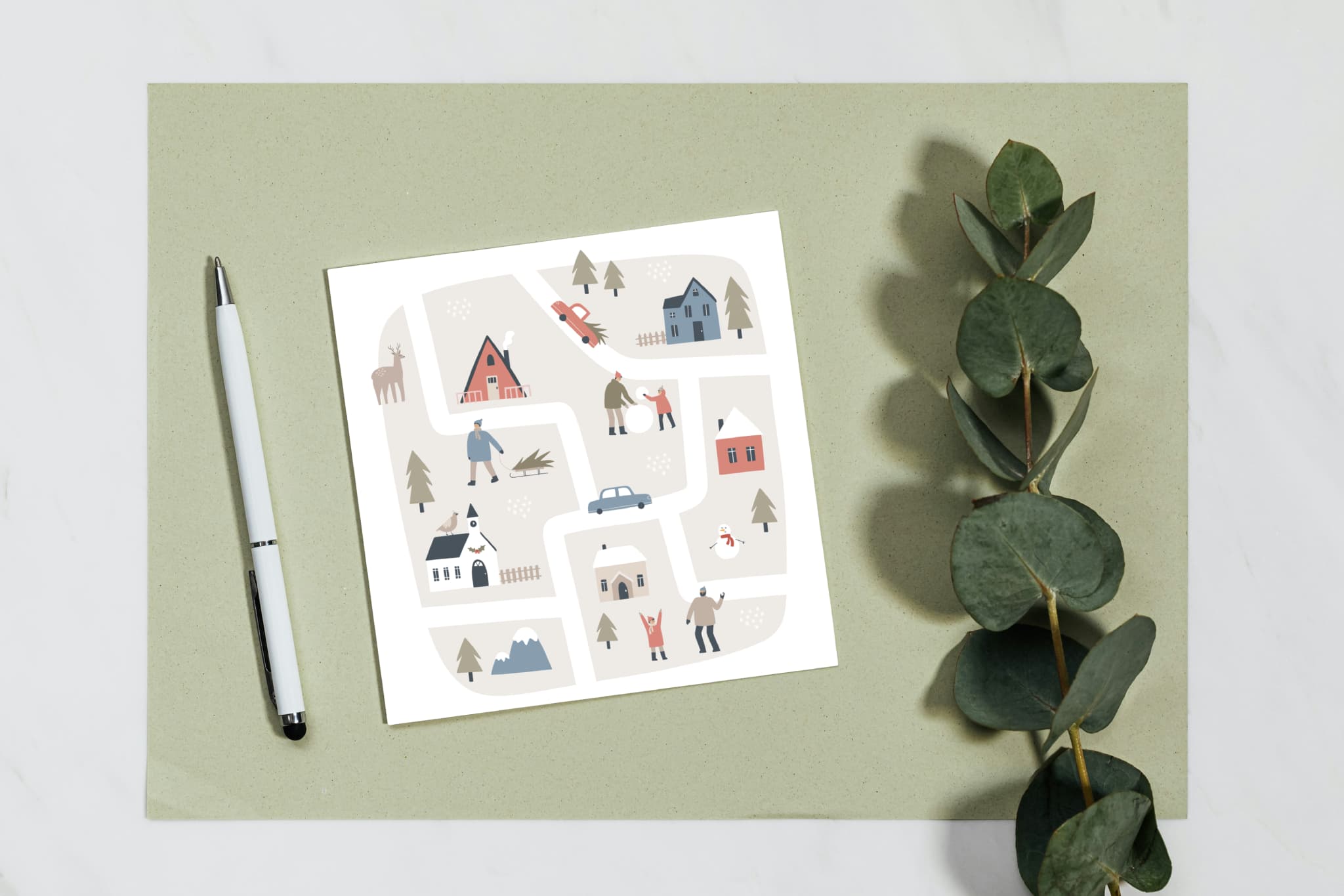 Greeting card - Winter in the village