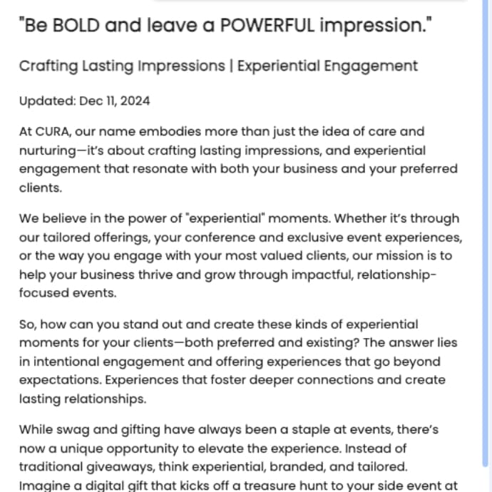 CURA Events | Crafting Lasting Impressions: Experiential Engagement